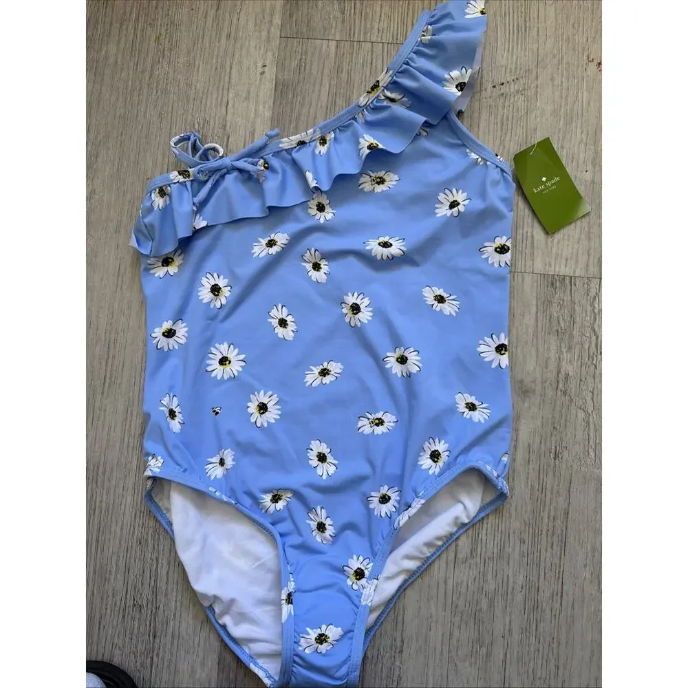KATE SPADE NY GIRLS DAISY ONE PIECE SWIMSUIT BLUE WHITE SIZE 164/14Y Retail $68